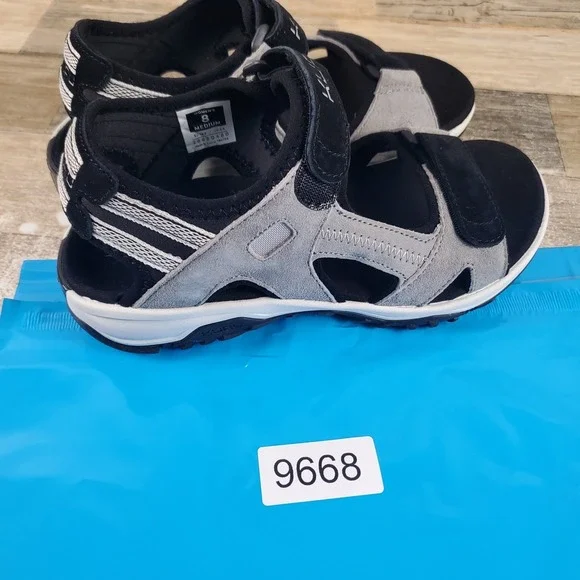 Kuru Tread Womens Sandals Sz 8 M Fossil Gray Sky Blue Jet Black Suede Comfort - Picture 12 of 12